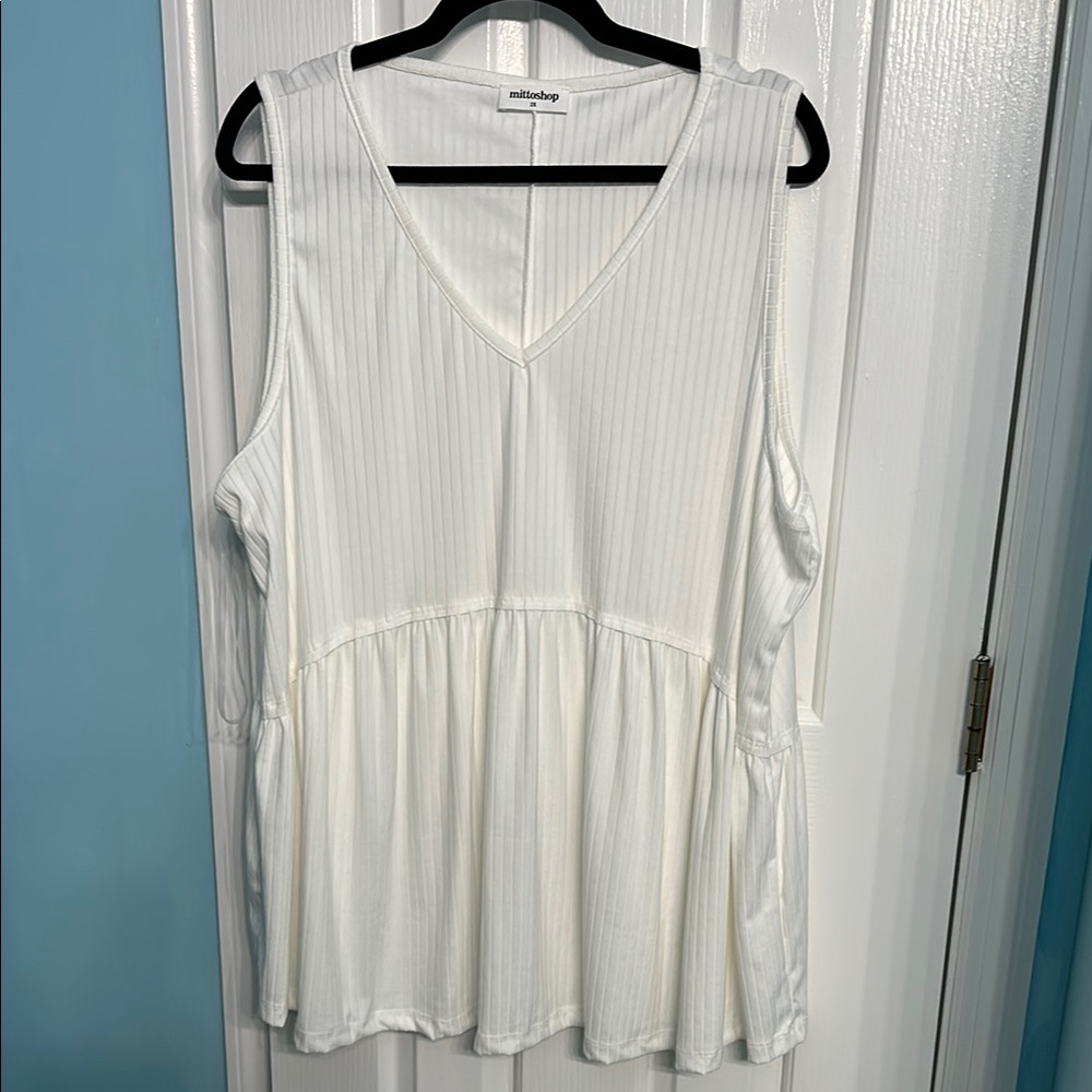 Mittoshop Cream Pleated Sleeveless Tank Top